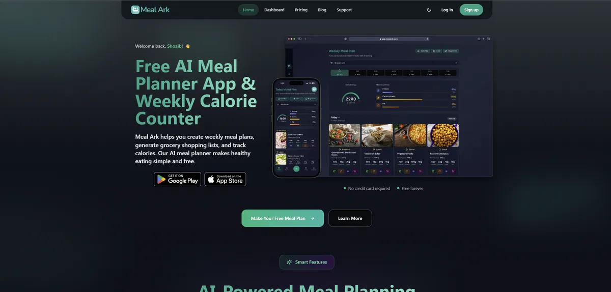 Náhled webu Mealark.com — Aplikace a AI