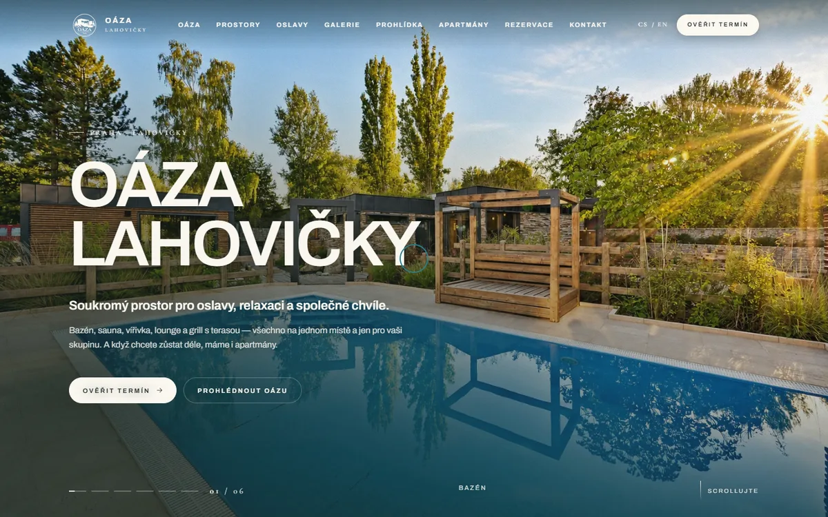 Náhled webu Oáza Lahovičky — Wellness a prostor pro akce