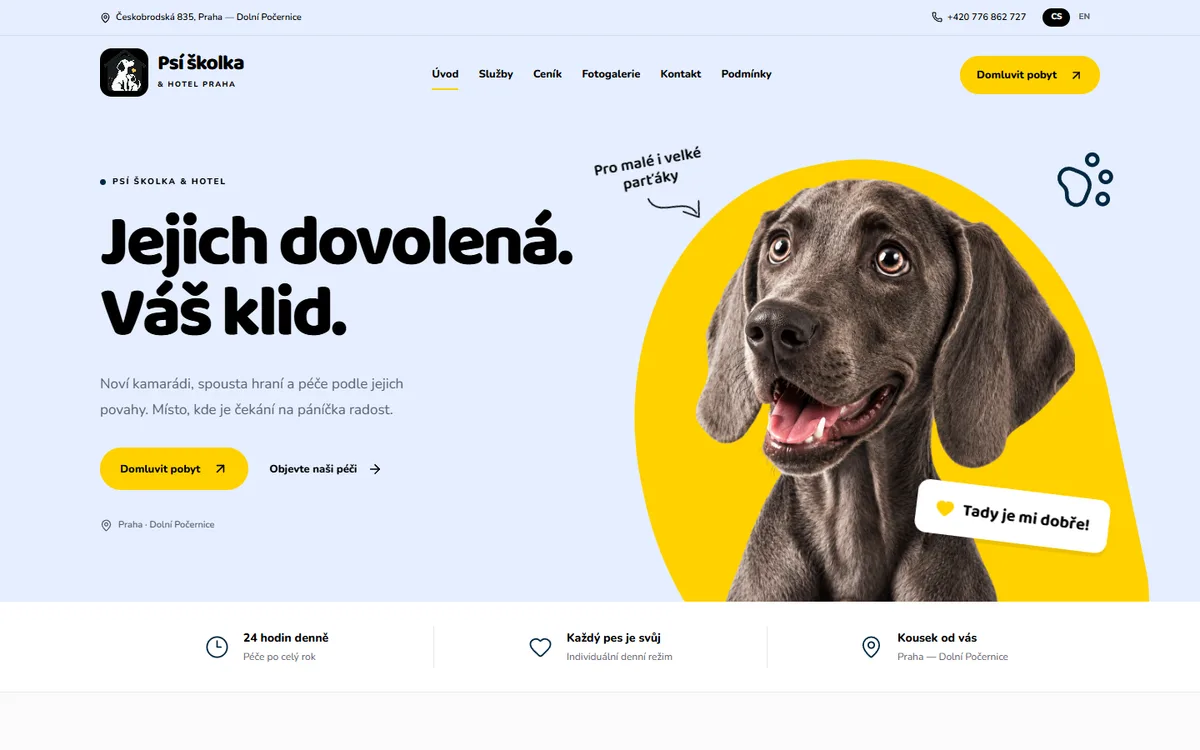 Náhled webu Psí školka & Hotel Praha — Péče o zvířata